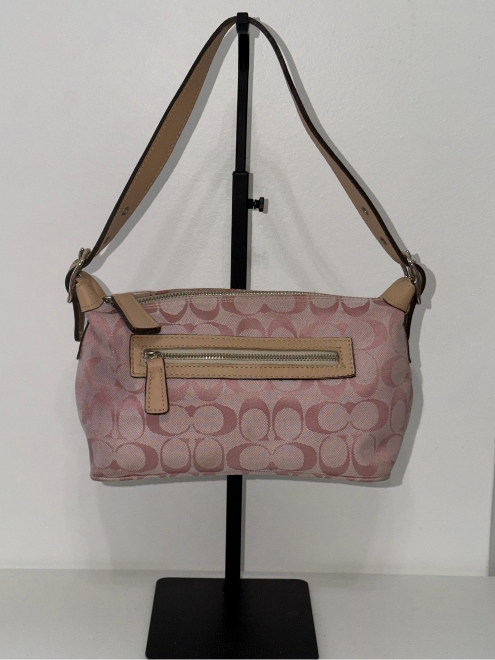 Coach Pink Signature C Canvas Shoulder Bag Purse Y2K Baguette Vintage 4115 Small